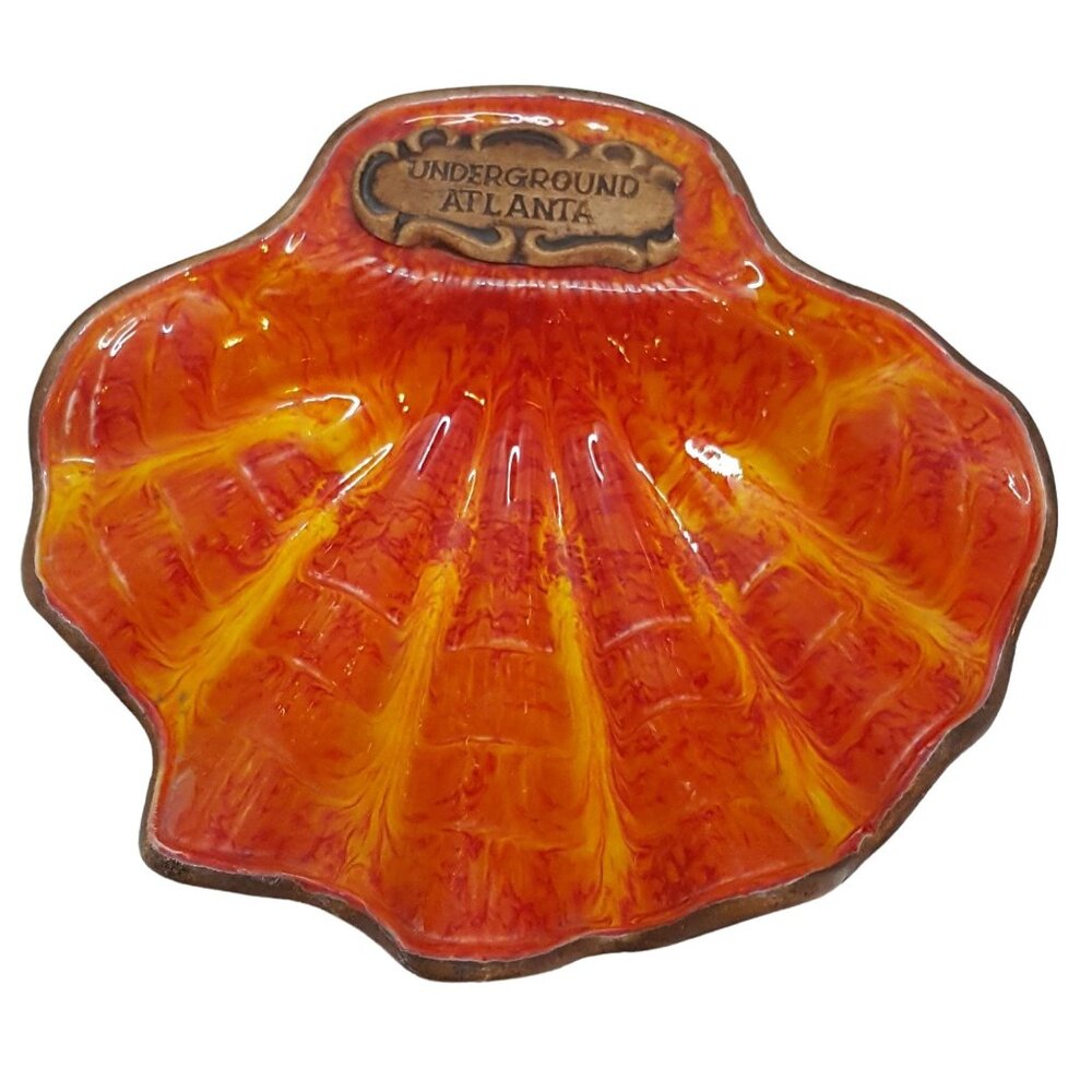 Treasure Craft Seashell Orange Ashtray Trinket Dish MCM Atlanta‎ USA